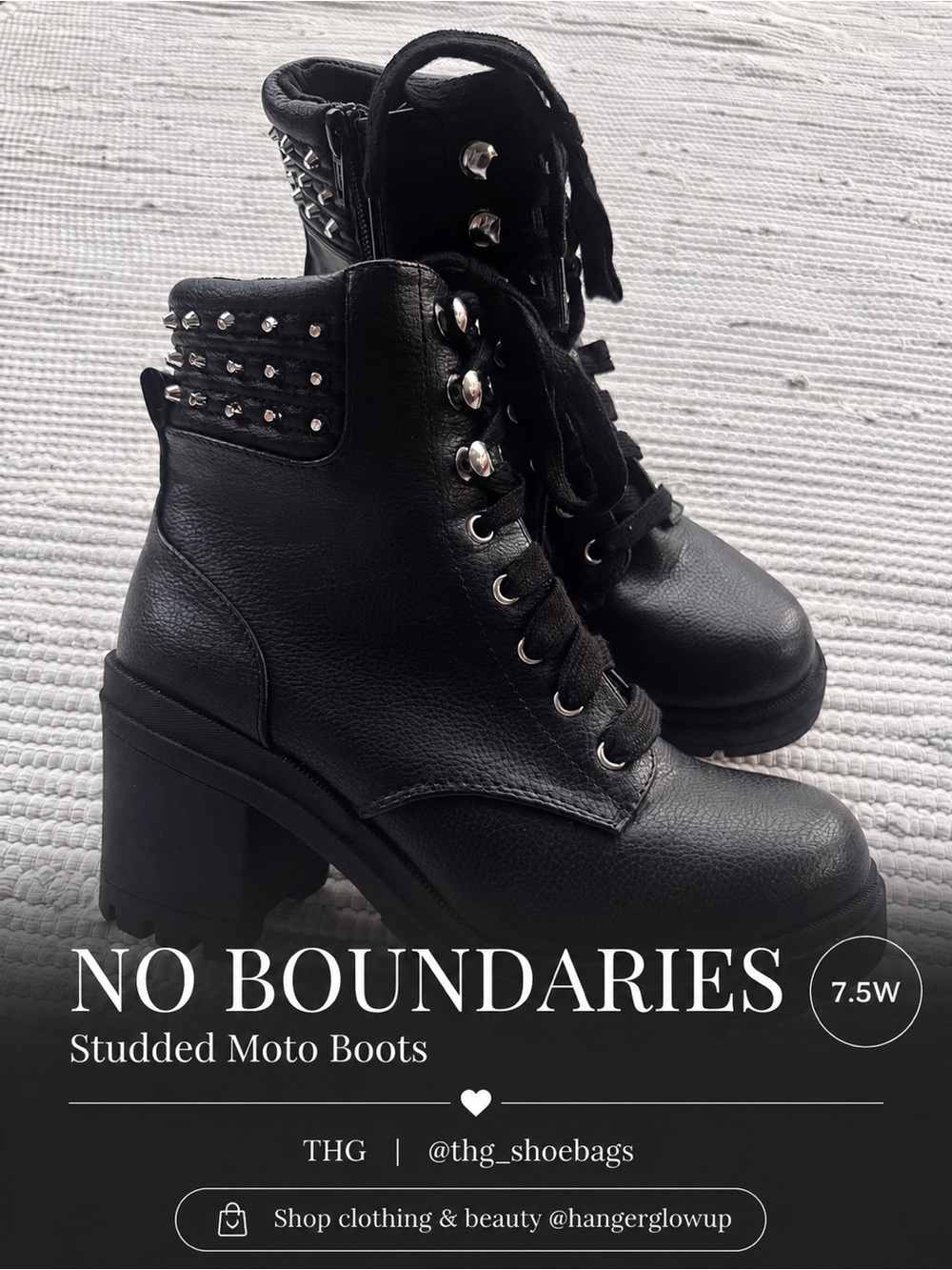 No Boundaries Studded Combat Moto Boots Black Lug Sole Wide 7.5W